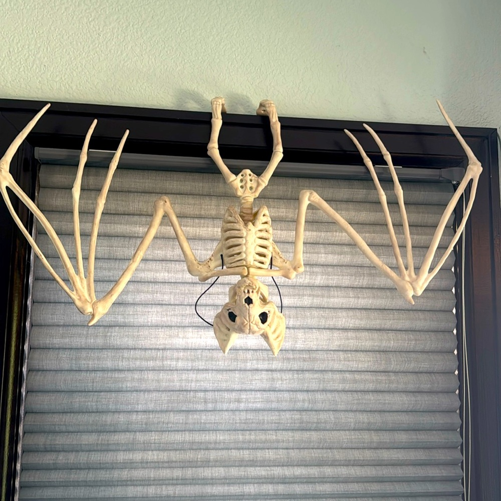 LUC large bat skeleton off white. His feet are hooks that can hang Halloween
